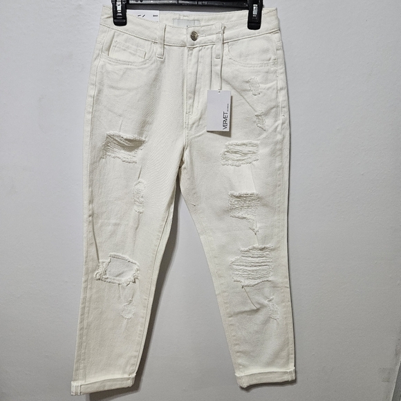 VERVET BY FLYING MONKEY Denim - NWT Vervet Women's Emma Denim Distressed Frayed Mom Jeans White Size 26 B22